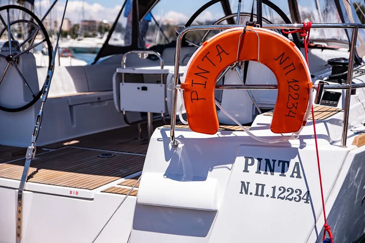 Pinta, a Jeanneau Sun Odyssey 519 sailboat at Parikia, Greece