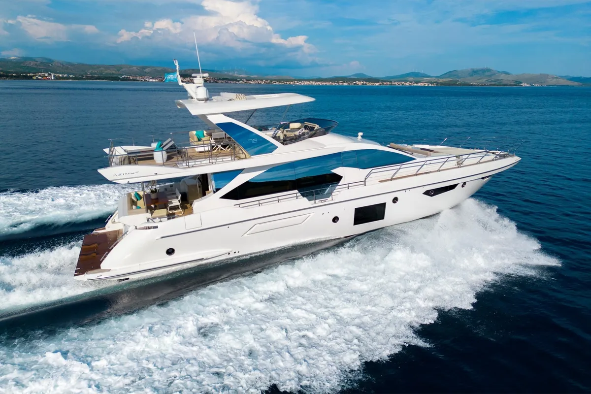 Exterior view of Mineira, a Azimut 72 motor yacht at Grad Šibenik, Croatia
