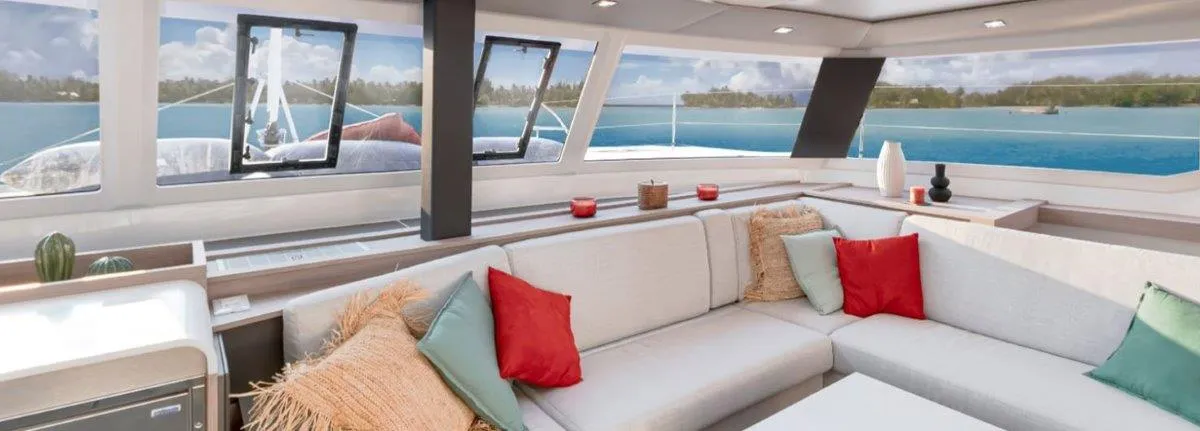 Salon of Stargazer, a Fountaine Pajot Tanna 47 catamaran at Road Town, British Virgin Islands
