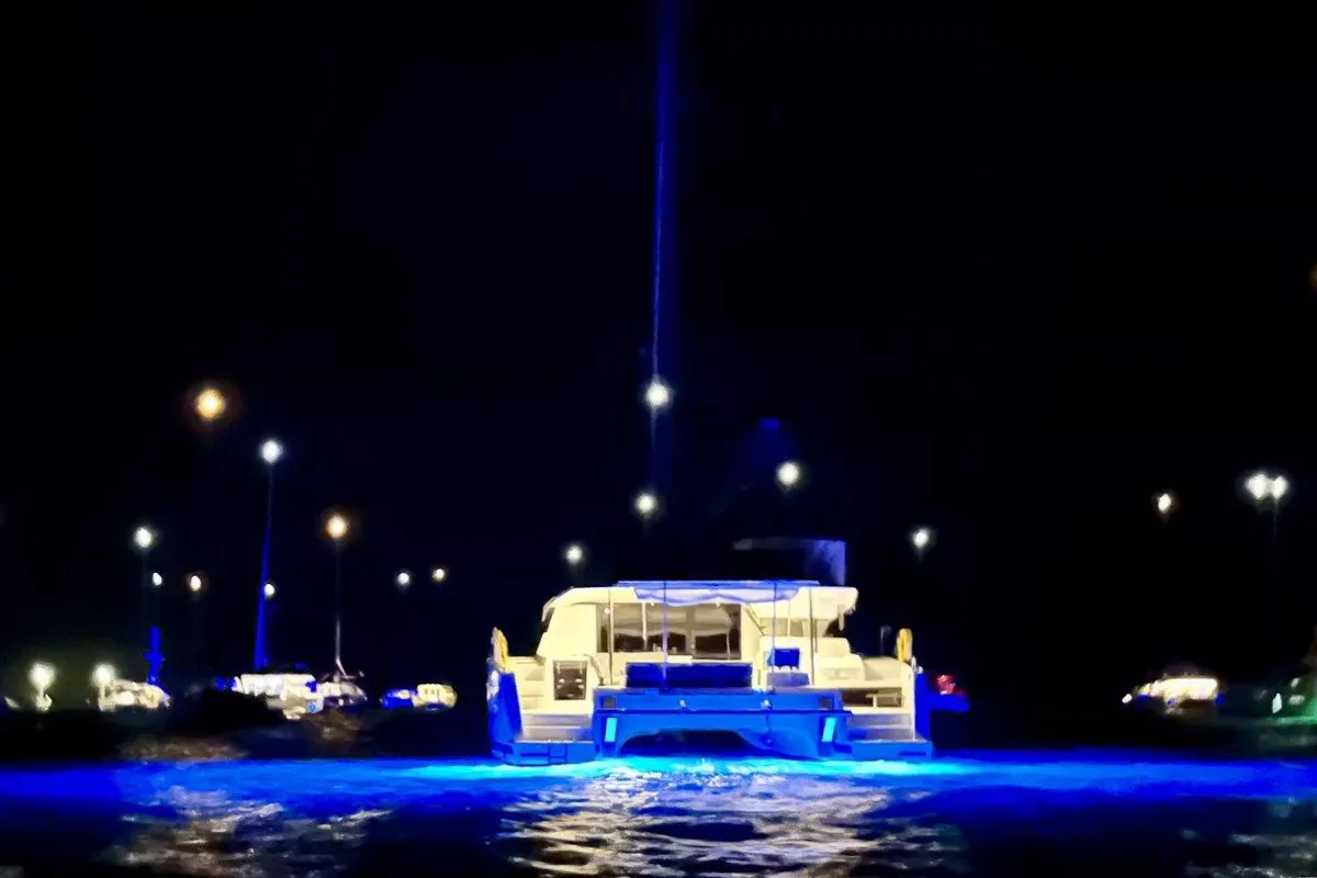 Exterior view of Stargazer, a Fountaine Pajot Tanna 47 catamaran at Road Town, British Virgin Islands