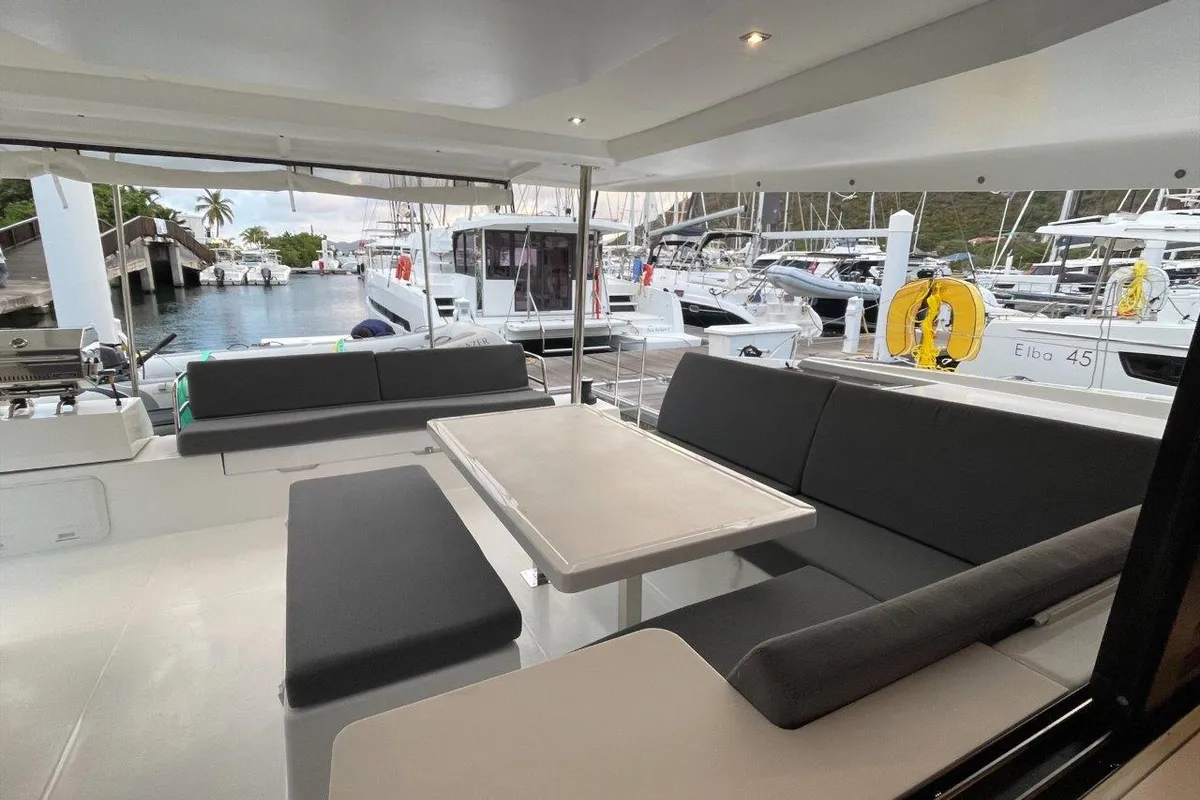 Deck of Stargazer, a Fountaine Pajot Tanna 47 catamaran at Road Town, British Virgin Islands