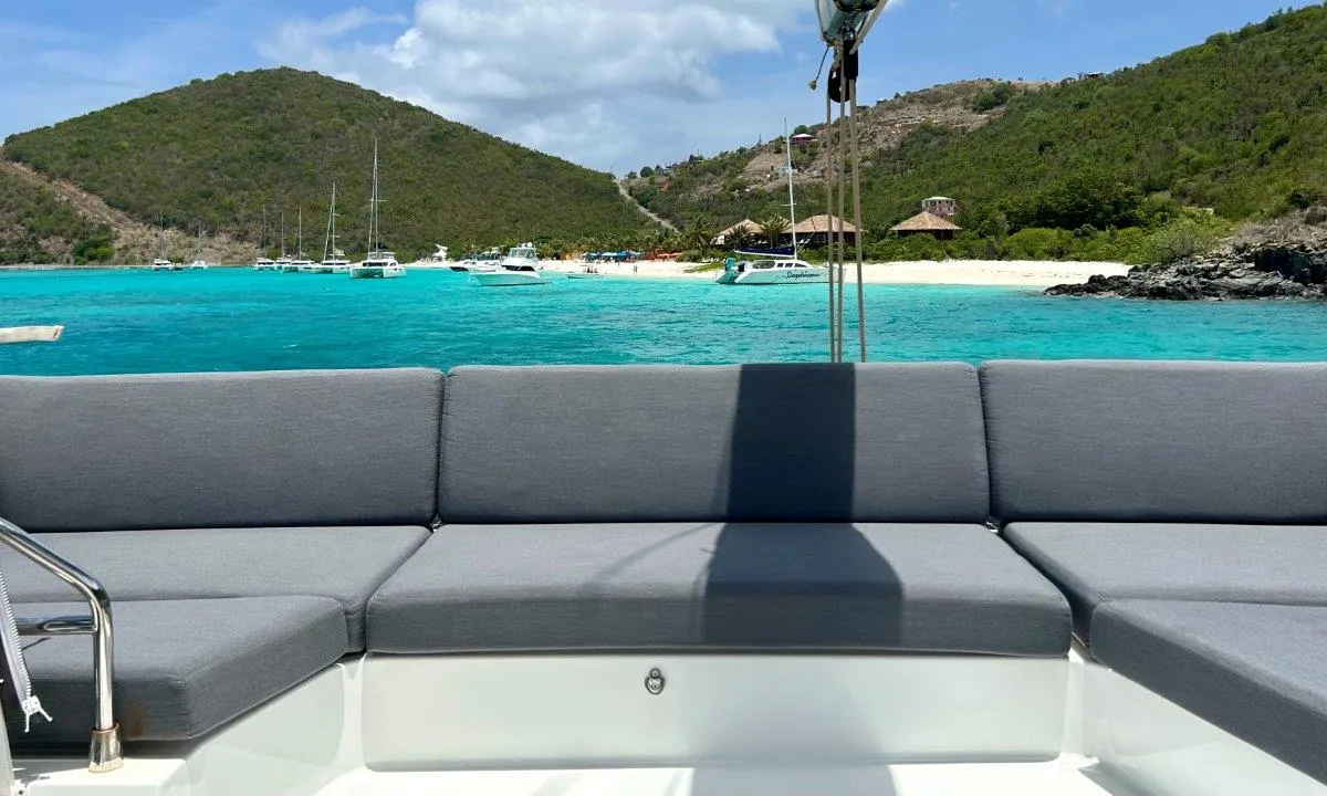 Deck of Stargazer, a Fountaine Pajot Tanna 47 catamaran at Road Town, British Virgin Islands