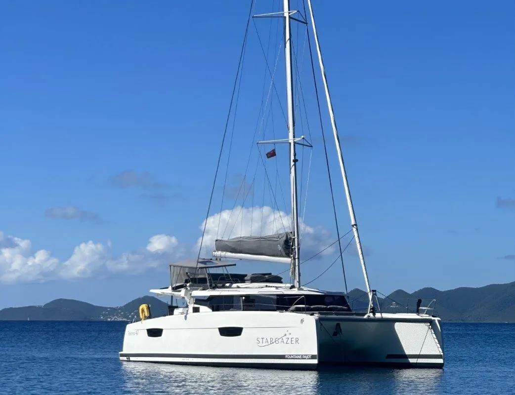 Exterior view of Stargazer, a Fountaine Pajot Tanna 47 catamaran at Road Town, British Virgin Islands