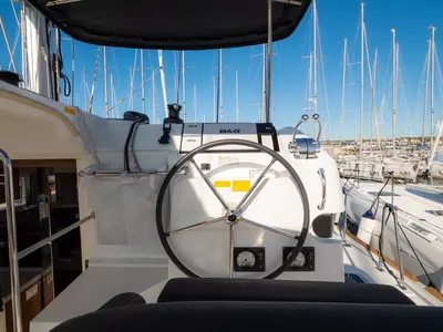 Cockpit of You, a Lagoon 40 catamaran at Grad Biograd na Moru, Croatia