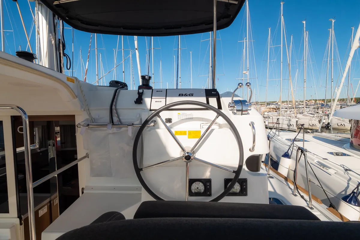 Cockpit of You, a Lagoon 40 catamaran at Grad Biograd na Moru, Croatia