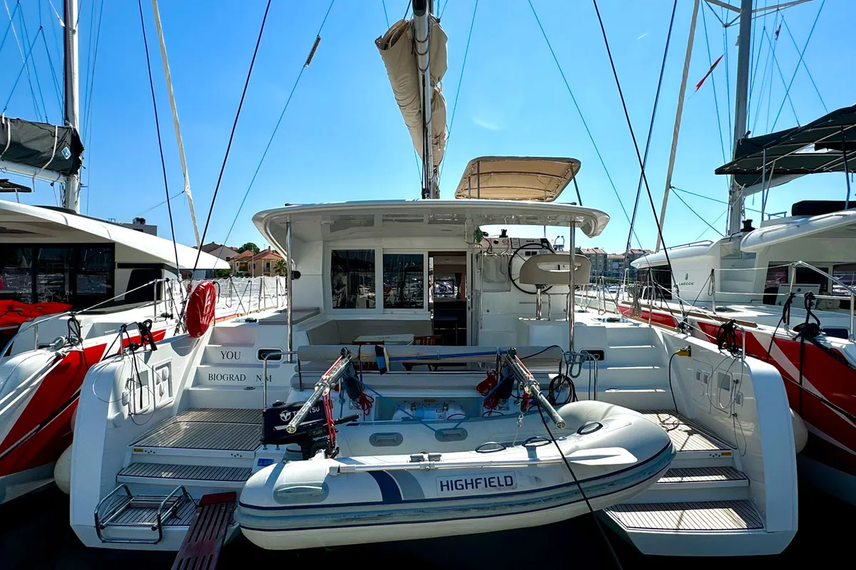 Exterior view of You, a Lagoon 40 catamaran at Grad Biograd na Moru, Croatia