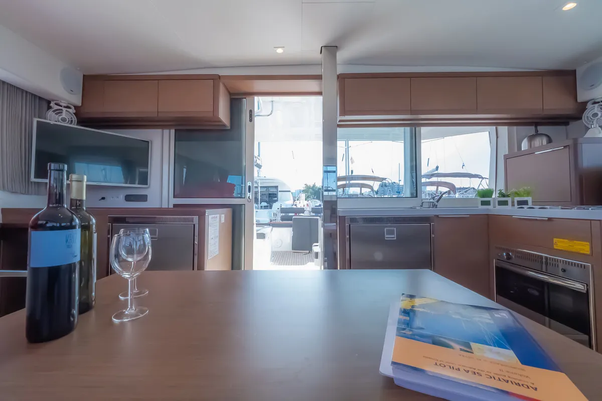 Salon of You, a Lagoon 40 catamaran at Grad Biograd na Moru, Croatia