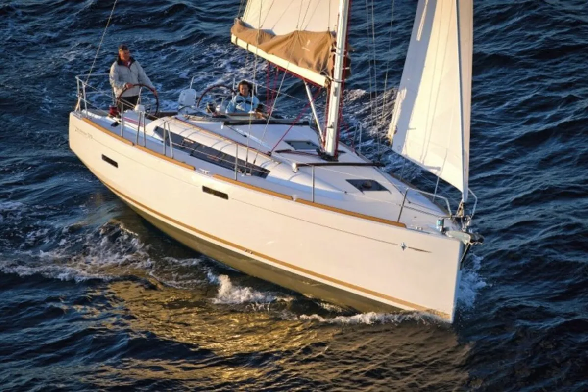 Exterior view of Erin, a Jeanneau Sun Odyssey 379 sailboat at San Miguel de Abona, Spain