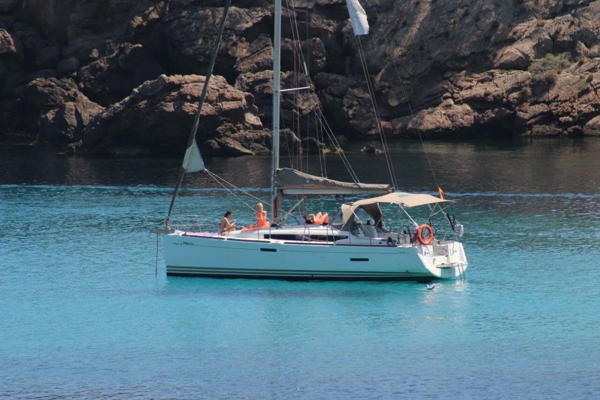Exterior view of Erin, a Jeanneau Sun Odyssey 379 sailboat at San Miguel de Abona, Spain