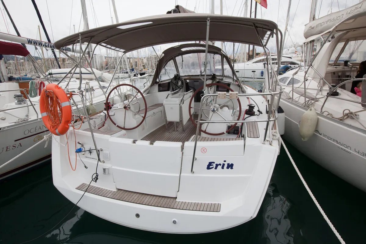 Cockpit of Erin, a Jeanneau Sun Odyssey 379 sailboat at San Miguel de Abona, Spain