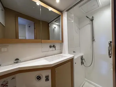 Cockpit of Mariano, a Lagoon 450 Fly catamaran at Cienfuegos, Cuba