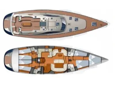 Floor plan of Mata, a Jeanneau Sun Odyssey 54DS sailboat at Pisticci, Italy