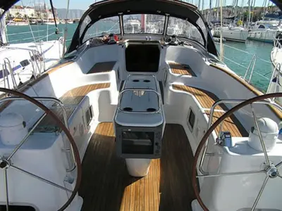 Cockpit of Mata, a Jeanneau Sun Odyssey 54DS sailboat at Pisticci, Italy