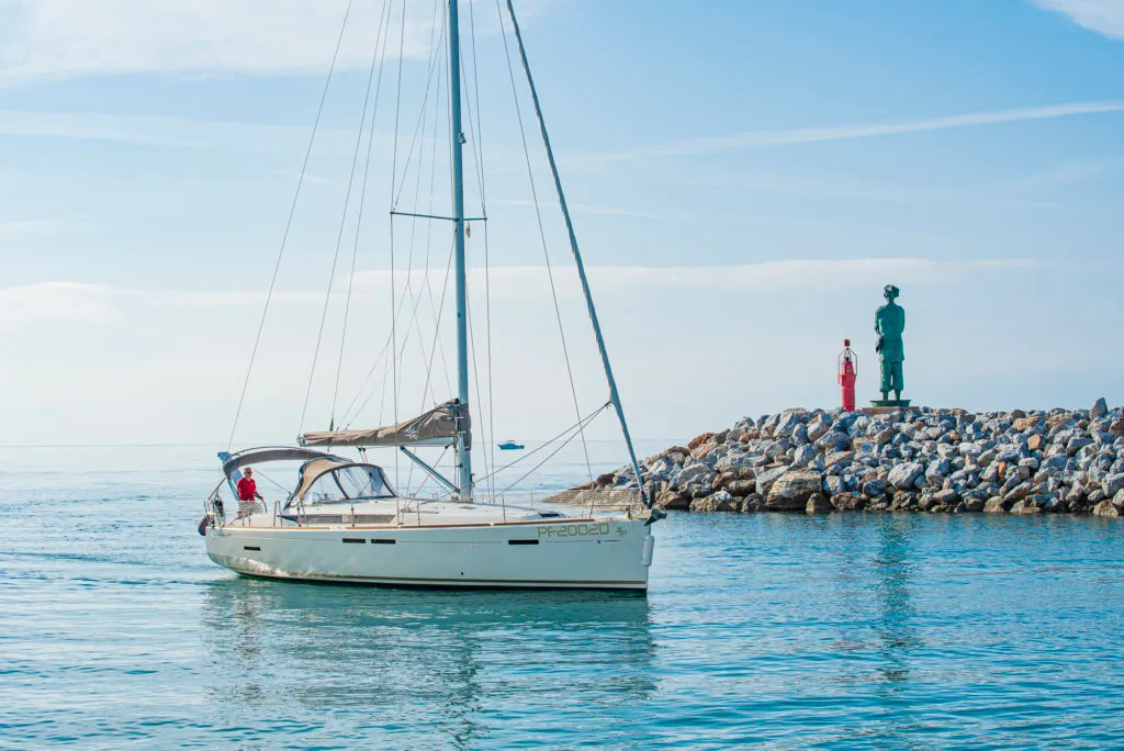 Exterior view of Birbona, a Jeanneau Sun Odyssey 449 sailboat at San Vincenzo, Italy
