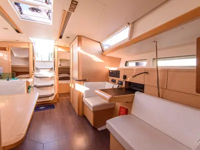 Salon of Birbona, a Jeanneau Sun Odyssey 449 sailboat at San Vincenzo, Italy