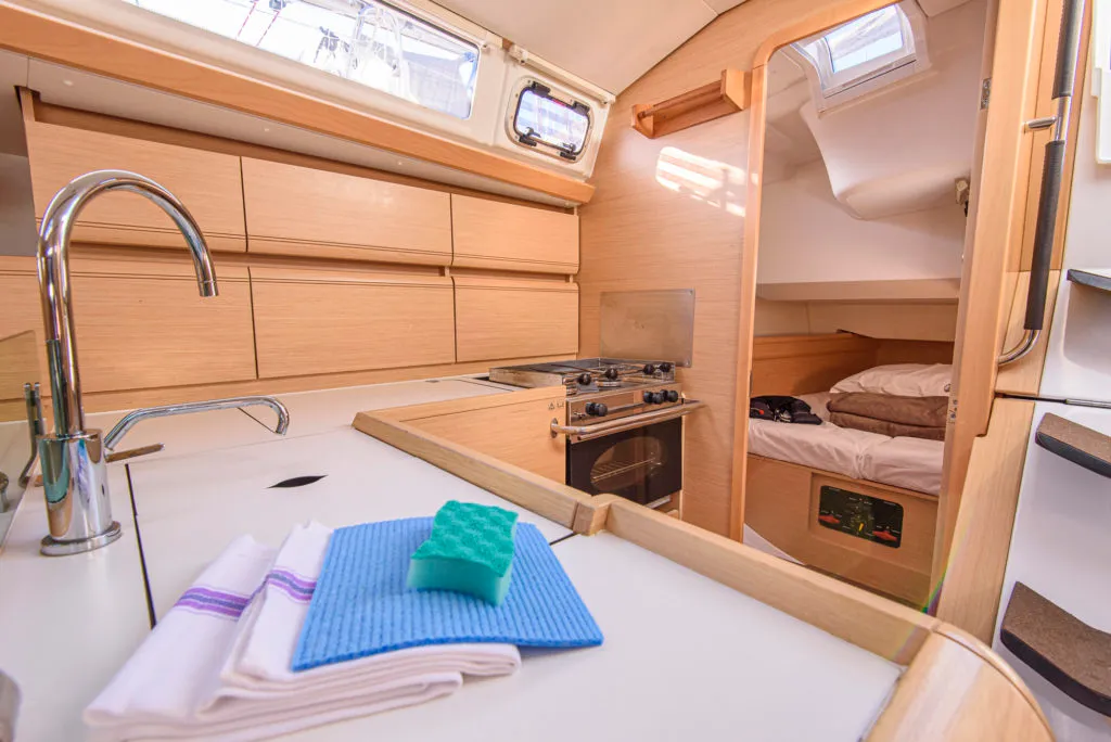 Galley of Birbona, a Jeanneau Sun Odyssey 449 sailboat at San Vincenzo, Italy
