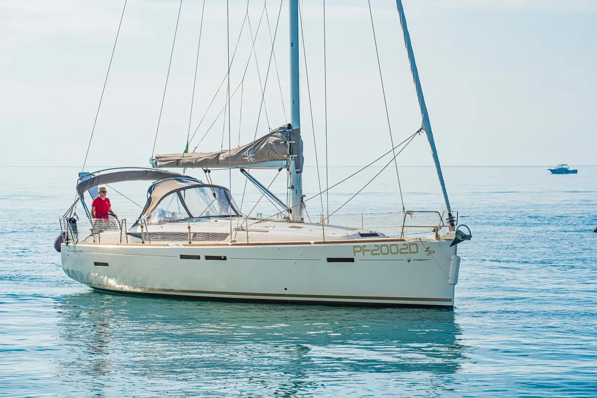 Exterior view of Birbona, a Jeanneau Sun Odyssey 449 sailboat at San Vincenzo, Italy
