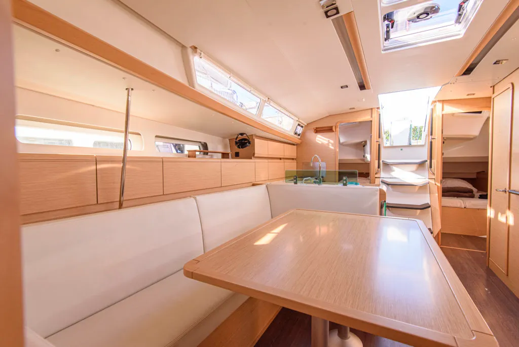 Salon of Birbona, a Jeanneau Sun Odyssey 449 sailboat at San Vincenzo, Italy