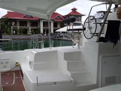 Cockpit of Bingo, a Lagoon 42 catamaran at Roche Caiman, Seychelles