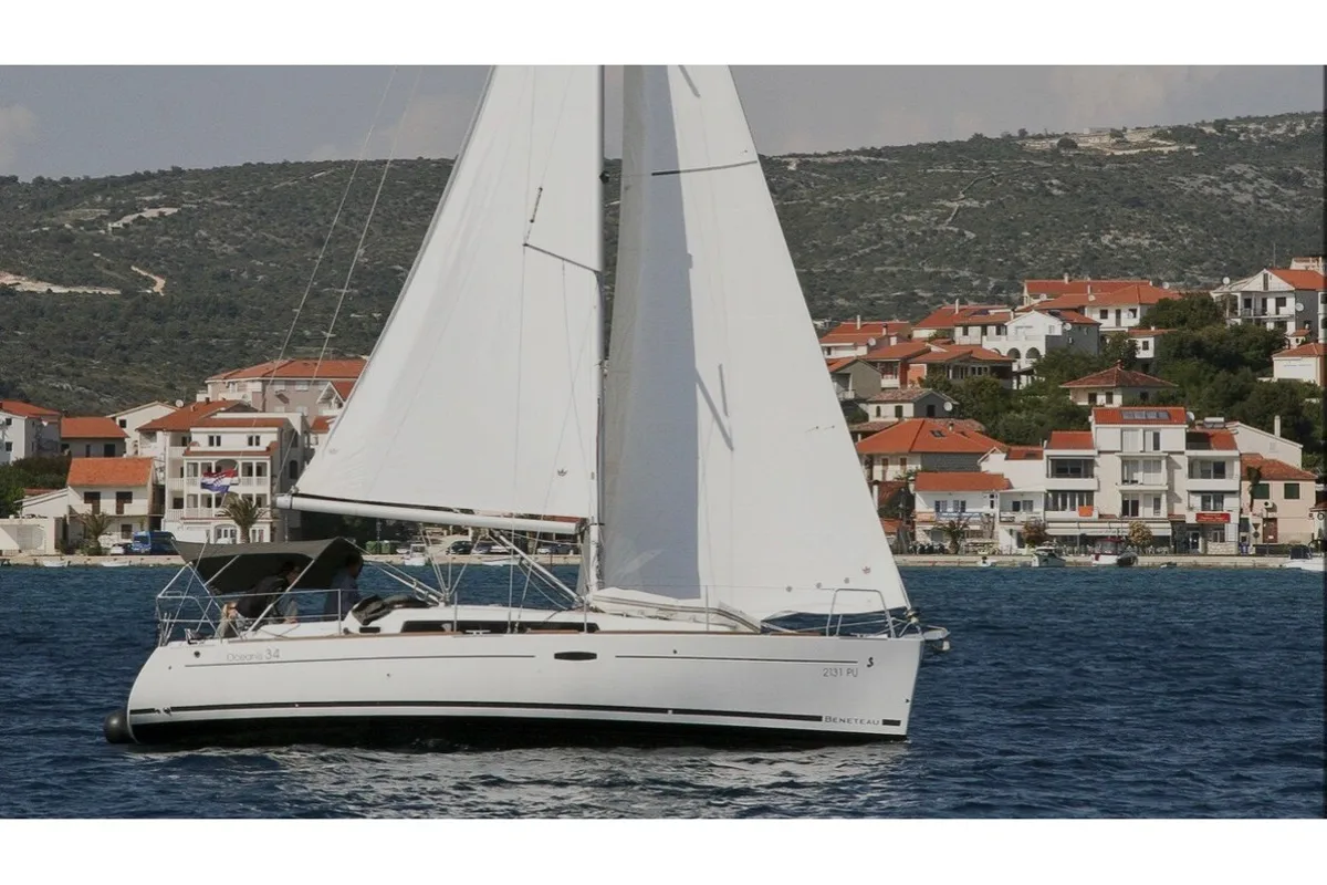 Exterior view of Nikoleta, a Beneteau Oceanis 34 sailboat at Municipal Unit of Ellomenos, Greece