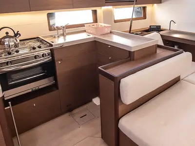 Galley of Theodora, a Beneteau Oceanis 51.1 sailboat at Municipal Unit of Lefkada, Greece