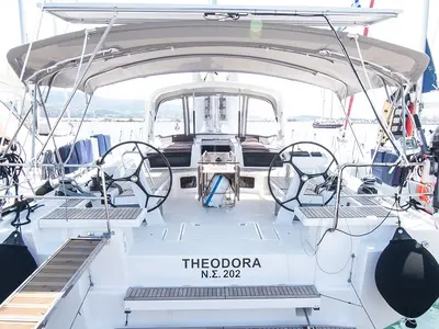 Cockpit of Theodora, a Beneteau Oceanis 51.1 sailboat at Municipal Unit of Lefkada, Greece