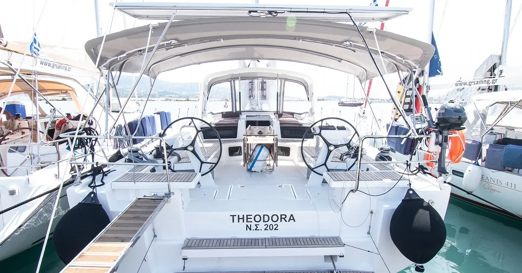 Cockpit of Theodora, a Beneteau Oceanis 51.1 sailboat at Municipal Unit of Lefkada, Greece