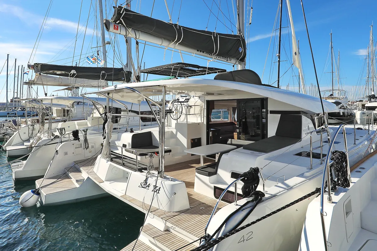 Exterior view of Sea Ya, a Lagoon 42 catamaran at Općina Sukošan, Croatia