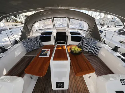 Cockpit of Magic Moments, a Hanse 458 sailboat at Seget Donji, Croatia