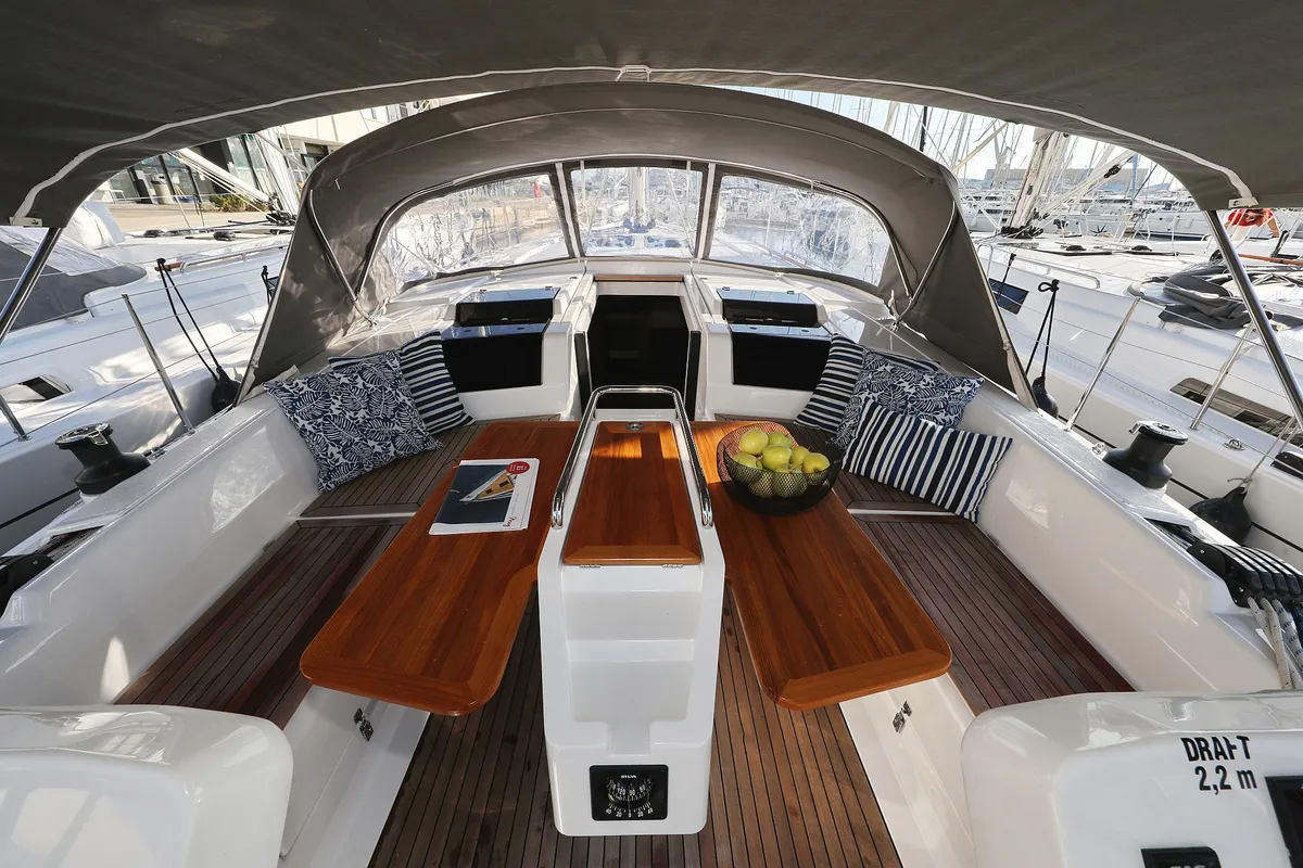 Cockpit of Magic Moments, a Hanse 458 sailboat at Seget Donji, Croatia