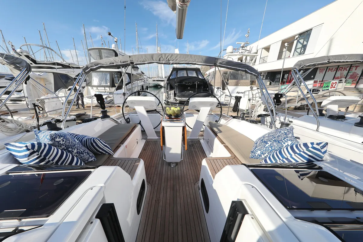 Cockpit of Magic Moments, a Hanse 458 sailboat at Seget Donji, Croatia