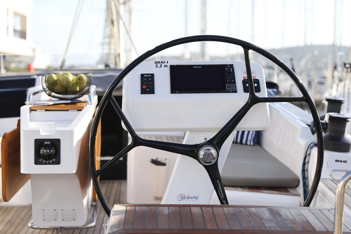 Cockpit of Magic Moments, a Hanse 458 sailboat at Seget Donji, Croatia