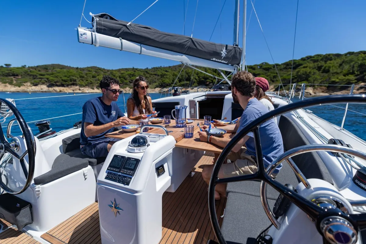 Deck of Stariel, a Jeanneau Sun Odyssey 415 sailboat at Grad Opatija, Croatia