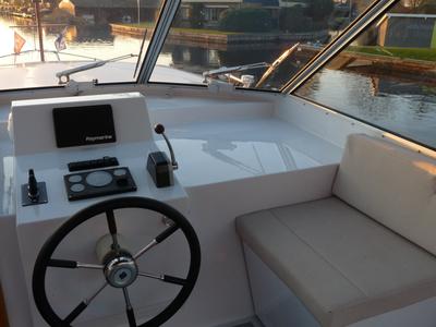 Cockpit of Gulet Funcraft 1200, a motorboat at Akkrum, Netherlands