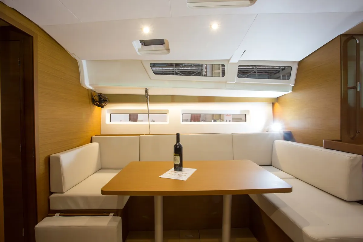 Salon of Wanderlust, a Jeanneau Sun Odyssey 490 sailboat at Athens, Greece