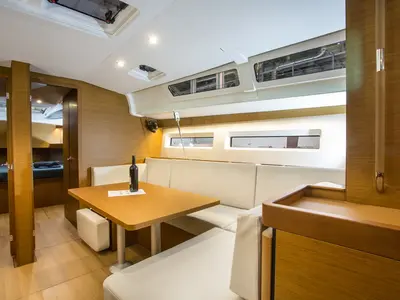 Salon of Wanderlust, a Jeanneau Sun Odyssey 490 sailboat at Athens, Greece