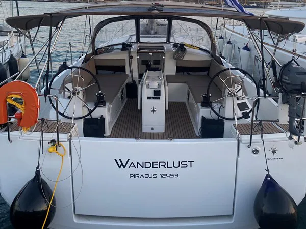Exterior view of Wanderlust, a Jeanneau Sun Odyssey 490 sailboat at Athens, Greece