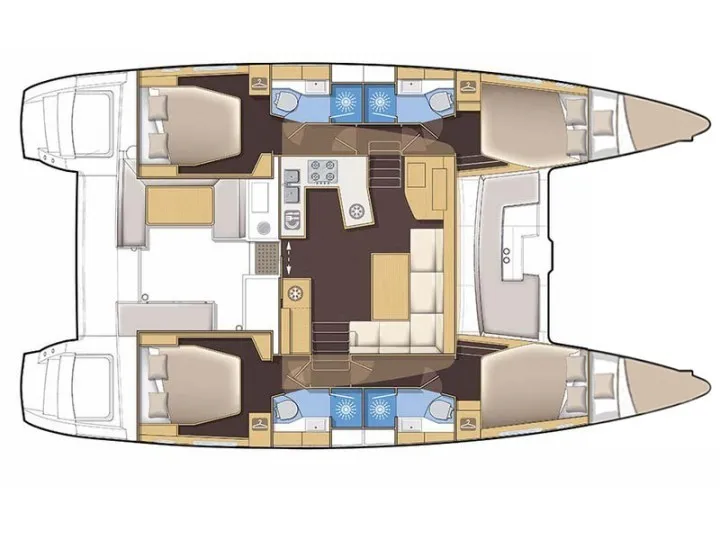Floor plan of FO'S, a Lagoon 450 Fly catamaran at Agios Stefanos, Greece