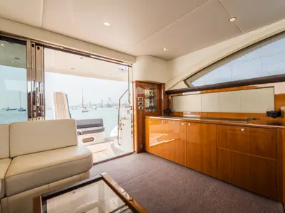 Salon of Nefertiti, a Princess 54 motor yacht at Panaji, India