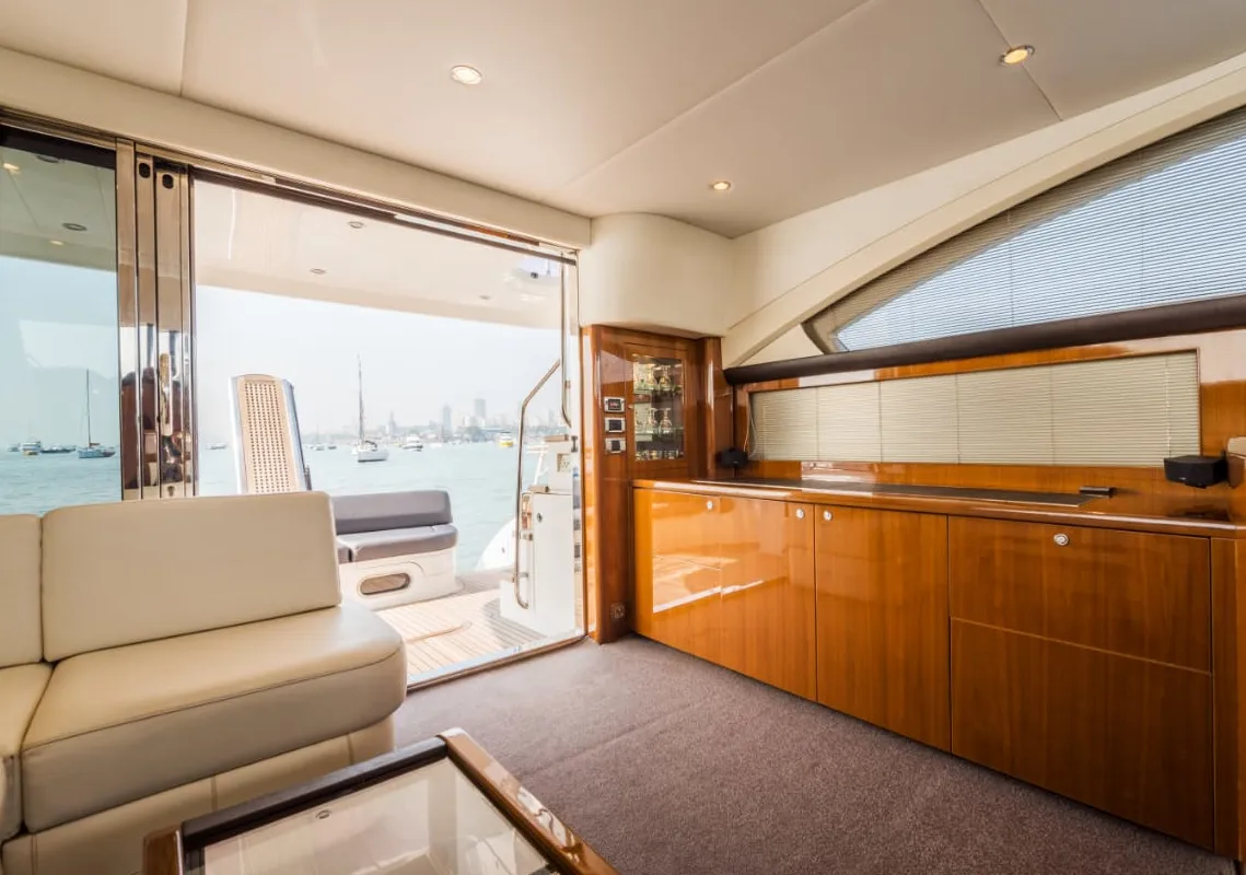 Salon of Nefertiti, a Princess 54 motor yacht at Panaji, India