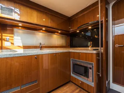 Galley of Nefertiti, a Princess 54 motor yacht at Panaji, India
