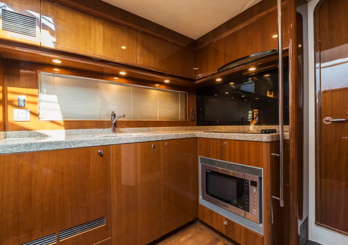 Galley of Nefertiti, a Princess 54 motor yacht at Panaji, India