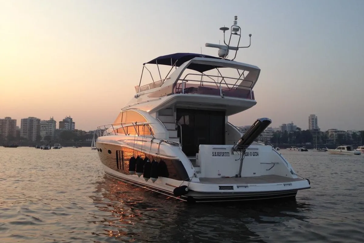 Exterior view of Nefertiti, a Princess 54 motor yacht at Panaji, India