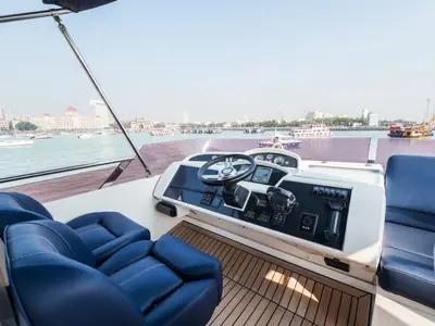 Deck of Nefertiti, a Princess 54 motor yacht at Panaji, India