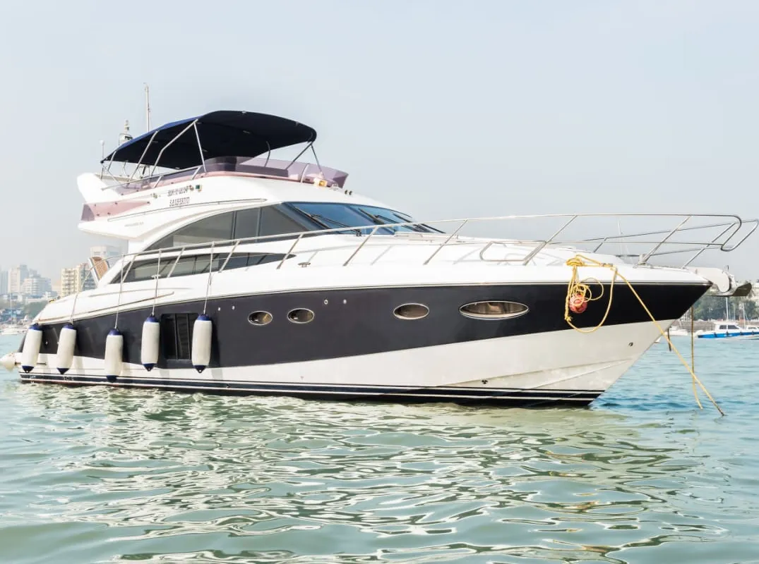 Exterior view of Nefertiti, a Princess 54 motor yacht at Panaji, India