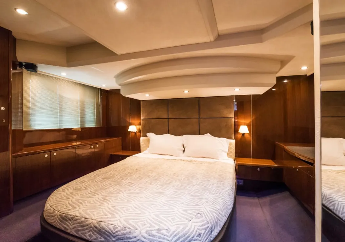 Cabin on Nefertiti, a Princess 54 motor yacht at Panaji, India