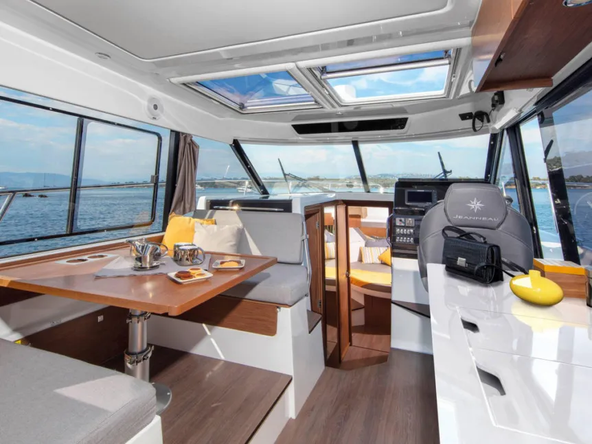 Salon of Dusar, a Jeanneau Merry Fisher 1095 motorboat at Cannigione, Italy