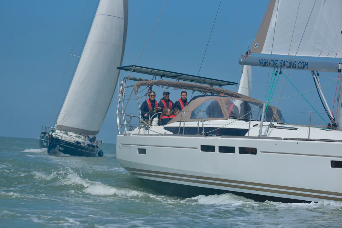 Cockpit of Five O, a Jeanneau Sun Odyssey 509 sailboat at Nieuwpoort, Belgium