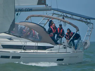 Cockpit of Five O, a Jeanneau Sun Odyssey 509 sailboat at Nieuwpoort, Belgium