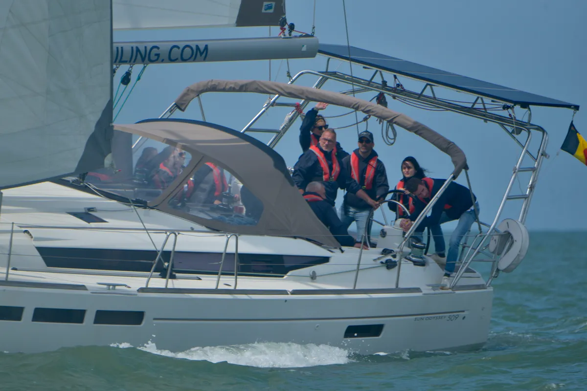 Cockpit of Five O, a Jeanneau Sun Odyssey 509 sailboat at Nieuwpoort, Belgium